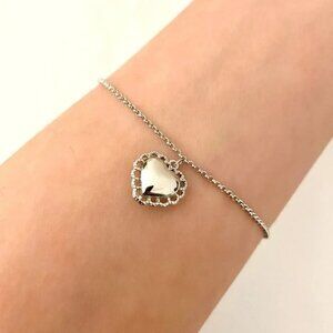 925 Sterling Silver Heart Bracelet Dainty Minimalist Lacey Heart Bracelet